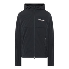 247 Team 247 Casual Jacket in Jet Black, lightweight hooded windbreaker with zip fastening and chest logo print