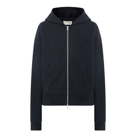 Almost Home Workwear Logo Zip Hoodie in Porto Black, full-zip front, fixed hood, ribbed cuffs and hem, tonal chest logo embroidery