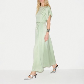 Draped Cap-Sleeved Flared Dress
