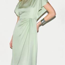 Draped Cap-Sleeved Flared Dress
