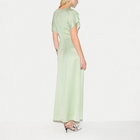 Draped Cap-Sleeved Flared Dress