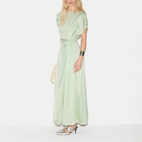 Draped Cap-Sleeved Flared Dress