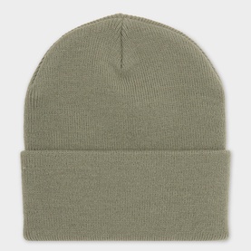 Carhartt Watch Logo Beanie in Shady Green, knit structure with turned-up brim and woven logo badge to the front