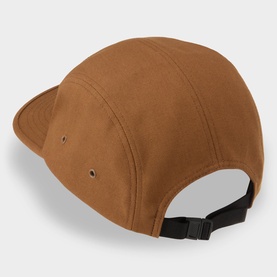Carhartt Backley Logo Cap in Hamilton Brown, five-panel cotton design, flat peak, metal eyelets, black adjustable strap, rear view