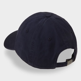 Carhartt Madison Logo Cap in dark navy, rear view showing adjustable metal clip fastening, unstructured six-panel cotton construction