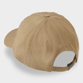 Carhartt Madison Logo Cap in Leather, six-panel unstructured cotton baseball cap, rear view showing adjustable strap closure
