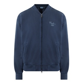 Carhartt casual jacket in Carbon navy, full-zip bomber style, ribbed cuffs and hem, small script logo embroidery on chest, 100% cotton