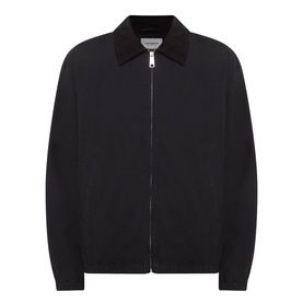 Carhartt Madison Ripstop Padded Jacket in Black/Wax with flat corduroy collar, silver zip fastening and elasticated trims