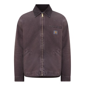 Carhartt OG Detroit Logo Jacket in Tobacco, washed heavyweight canvas, gold zip, shirt collar, chest pocket, and logo badge
