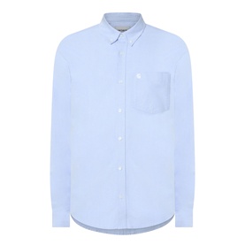 Carhartt C-Logo Logo Patch Pocket Shirt in Bleach/White, lightweight Oxford fabric, button-down collar, chest patch pocket, embroidered logo