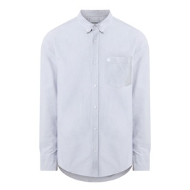 Carhartt C-Logo Patch Pocket Shirt in Shady Grey/White, long-sleeved with button-down collar and chest patch pocket.