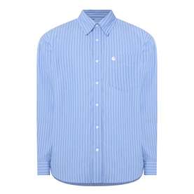 Carhartt Keene Stripe Shirt in Curacao blue, vertical stripe pattern, pointed collar, chest pocket, embroidered logo, long sleeves