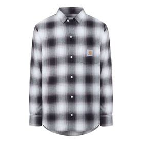 Carhartt Tyers Logo Check Print Shirt in Check/Black, lightweight cotton twill with chest patch pocket, front button fastening and curved hem
