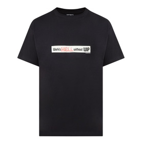 Carhartt Bumper Stickers Logo T-Shirt in black, crew neck with short sleeves and front graphic slogan print