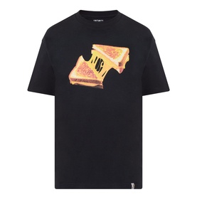 Carhartt Cheese Toast T-Shirt in black, crew neck, short sleeves, with melting cheese toastie graphic print on chest