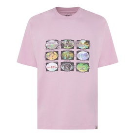 Carhartt Coordinates Logo T-Shirt in Hortensia pink, crew neck with grid graphic print featuring coordinate labels on front, short sleeves