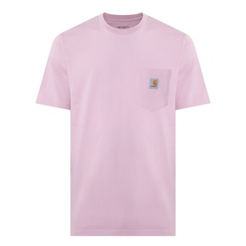 Carhartt Pocket Logo T-Shirt in Hortensia pink, crew neck, short sleeves, chest patch pocket with logo badge, 100% cotton