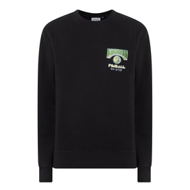 Carhartt Pinball Logo Sweatshirt in black, crew neck with green and white chest graphic, ribbed trims, dropped shoulders, heavyweight cotton