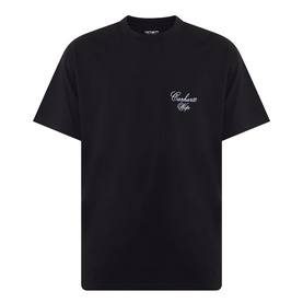 Carhartt Gracious Logo T-Shirt in black, crew neck, short sleeves, with embroidered script logo on chest, straight hem