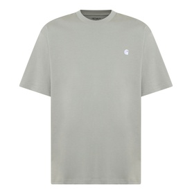 Carhartt Madison Logo T-Shirt in Shady Green with white embroidered chest logo, crew neck, short sleeves, and straight hemline