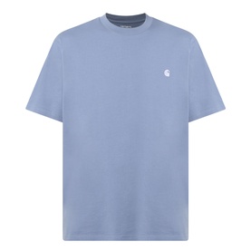Carhartt crew neck T-shirt in Shady Blue with white chest logo, short sleeves, 100% cotton