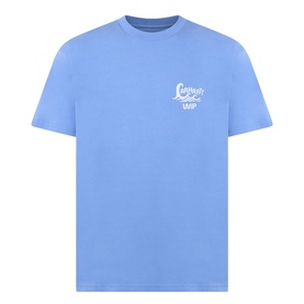 Carhartt Waves Logo T-Shirt in Curacao blue, crew neck, short sleeves, with embroidered waves logo graphic to chest