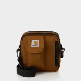 Carhartt Essentials Logo Crossbody Bag in Hamilton Brown, black adjustable strap, zip fastening, exterior pocket, woven logo label