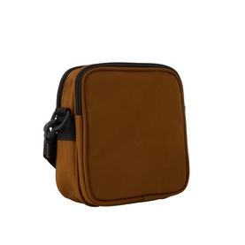 Carhartt Essentials Logo Crossbody Bag in Hamilton Brown, boxy silhouette, black zip fastening and adjustable strap, water-repellent fabric