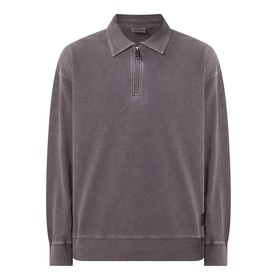 Carhartt Harper Heavyweight Polo Shirt in Tobacco, flat collar, half-zip fastening, long sleeves, ribbed trims, dropped shoulders