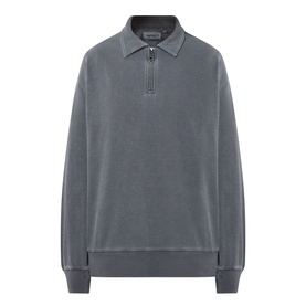 Carhartt Harper Logo Half-Zip Sweatshirt in Black, polo collar, half-zip placket, ribbed trims, garment-dyed heavyweight cotton