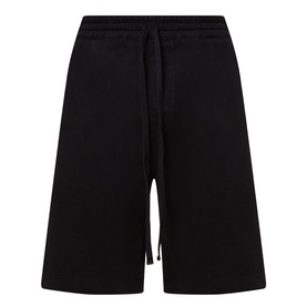 Carhartt black cotton jersey shorts with drawstring waist, relaxed fit, and mid-thigh length