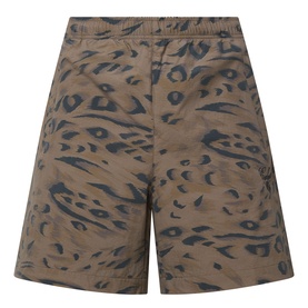 Carhartt shorts in Duck Feather leopard print, elasticated waist, relaxed fit, flat lay back view