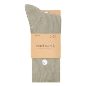 Carhartt socks in Shady Green and White, ribbed knit, two-pack in branded paper packaging