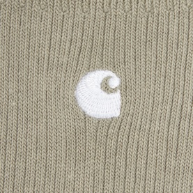 Carhartt socks in Shady Green with close-up of white embroidered C logo on knitted fabric