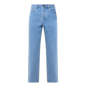 Carhartt Newel Tapered Leg Jeans in blue, five-pocket style with belt loops, relaxed tapered cut, button and zip fly fastening