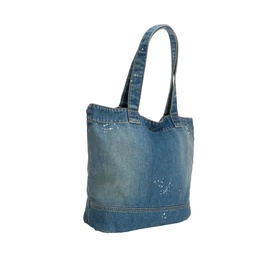 Carhartt blue denim cotton tote bag with twin handles, contrast stitching and distressed details