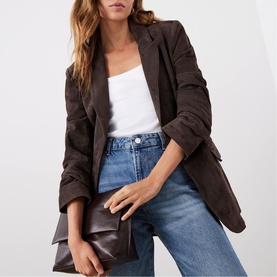 Suede Single-Breasted Blazer