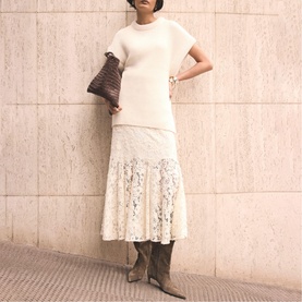 Sheer Lace Flared Skirt
