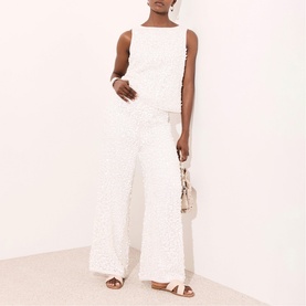 Beach Embellished High-Rise Wide Leg Trousers