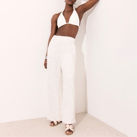 Beach Embellished High-Rise Wide Leg Trousers