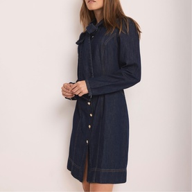 Denim Pussy Bow Mini Flared Dress