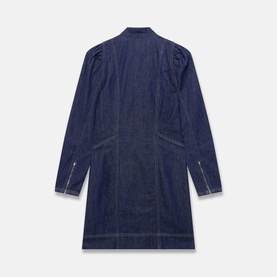 Denim Pussy Bow Mini Flared Dress