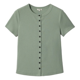 Fine Ribbed Button Front Top