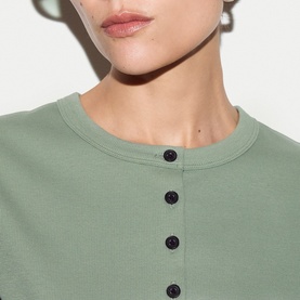 Fine Ribbed Button Front Top