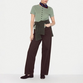 Fine Ribbed Button Front Top