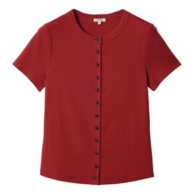 Fine Ribbed Button Front Top