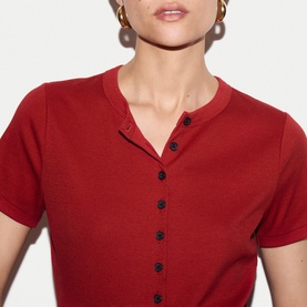Fine Ribbed Button Front Top