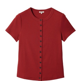 Fine Ribbed Button Front Top