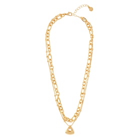 Mint Velvet gold layered chain necklace with mixed oval and figaro links and small triangle pendant charm