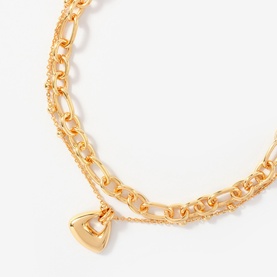 Mint Velvet gold double-layer chain bracelet with chunky links and a small puffed heart charm pendant